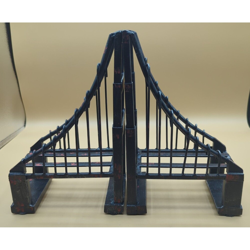 Black Metal Iron Suspension Bridge Design Bookends Set of 2 Rustic Red Accent